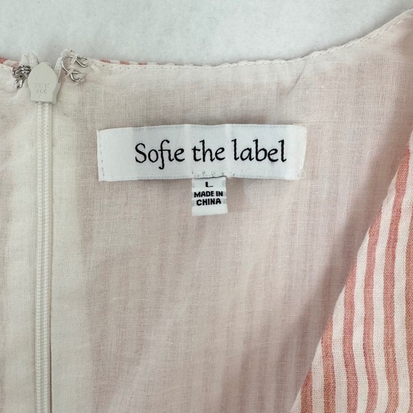 Sofie the Label Striped Lace Up V Neck Sleeveless Mini Dress Women's Size L - Picture 2 of 6